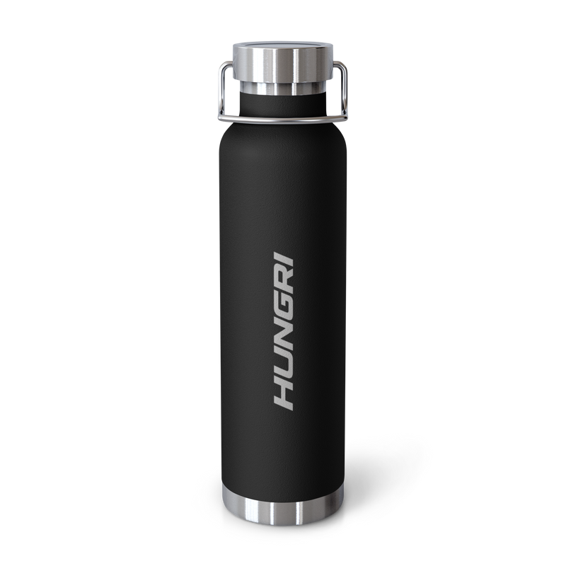 HUNGRI Discipline Bottle, vacuum-insulated water bottle in black, front view