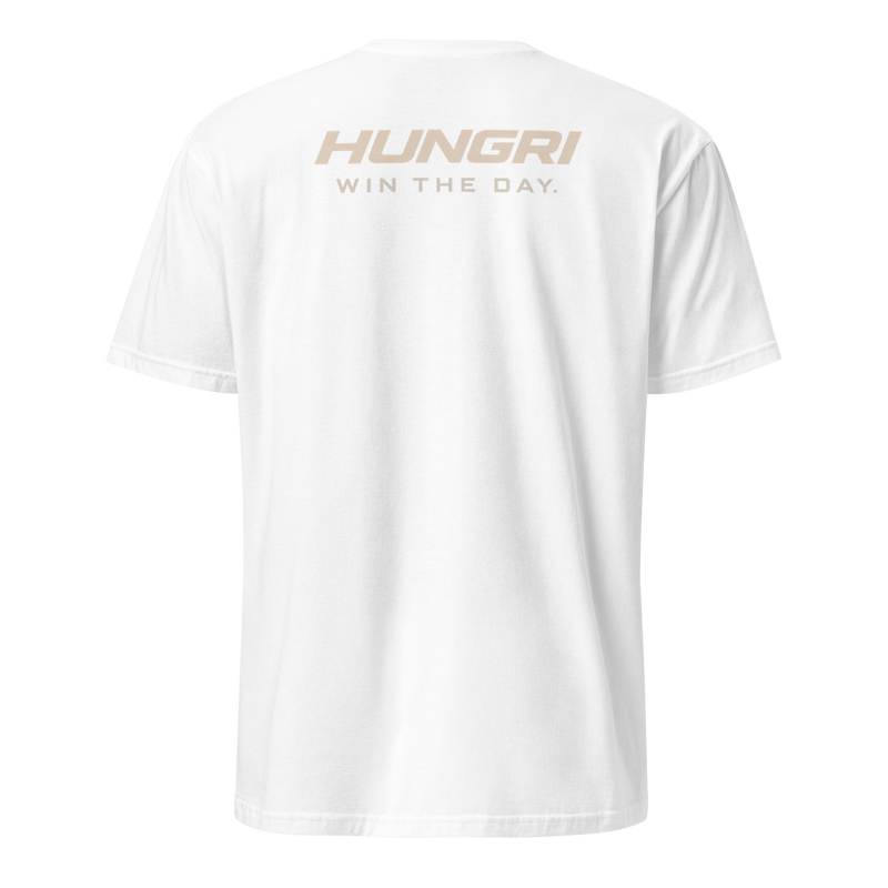 HUNGRI "Win The Day" Tee in white, back view