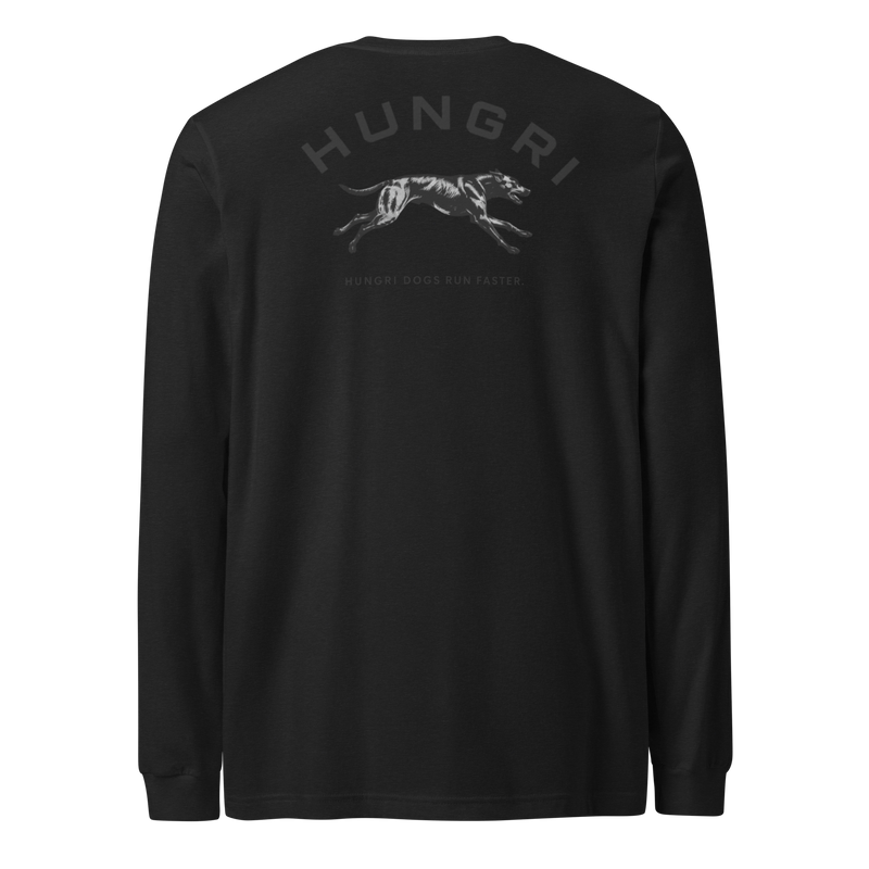 HUNGRI Dogs Long Sleeve in Black Heather - back view