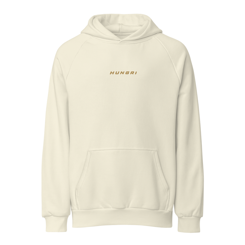 HUNGRI ULTRA-Heavyweight Hoodie in white, oversized premium fleece, front view
